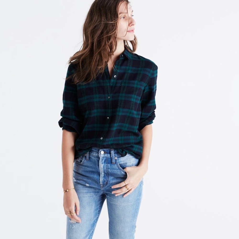 Madewell Ex-Boyfriend Shirt in Dark Plaid XXS XS